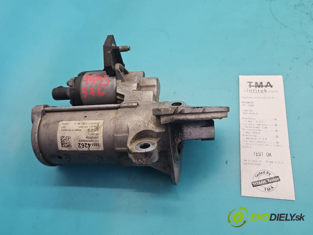Opel Astra V  2015-2022 1.2 12V 131 HP manual 96 kW 1199 cm3 5- štartér 55514262 (Štartér)