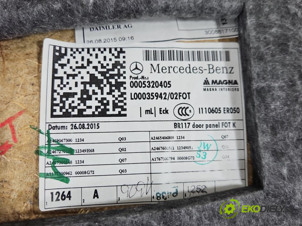 Mercedes CLA C117 X117 2013-2019 1.5 CDI 109 HP automatic 80 kW 1461 cm3 4- Čalounictví: dvere zadné ľavé A2469067300