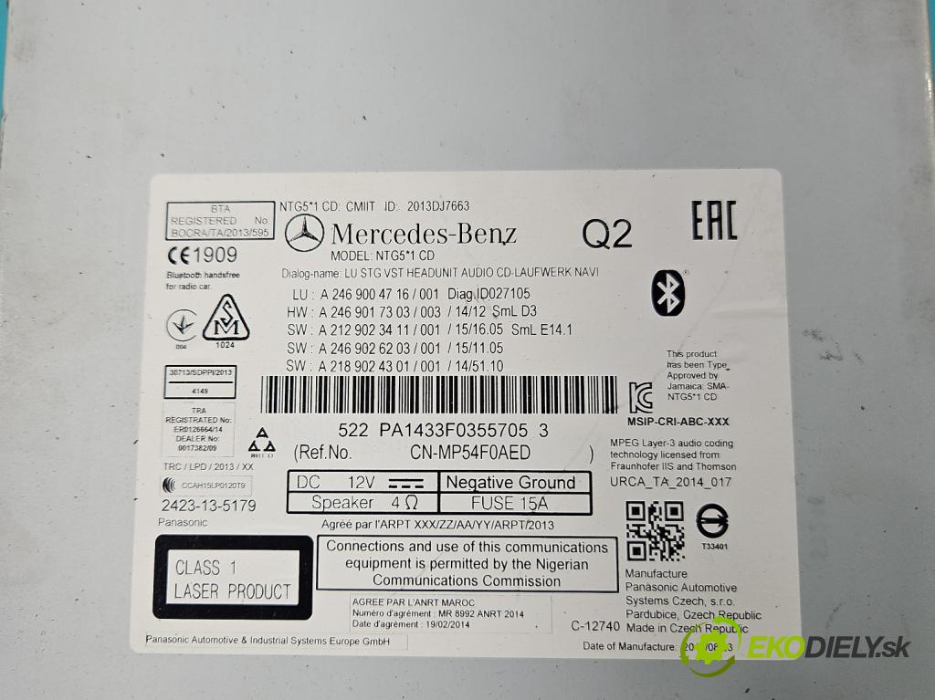 Mercedes CLA C117 X117 2013-2019 1.5 CDI 109 hp automatic 80 kW 1461 cm3 4- Radio továrna: A2469004716