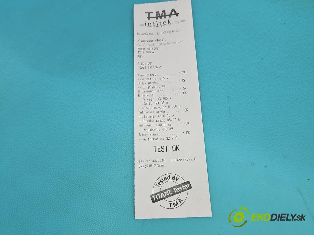 Opel Zafira A 1999-2005 1.8 16V 125 HP manual 92 kW 1796 cm3 5- Alternator 90561971 (Alternátor)