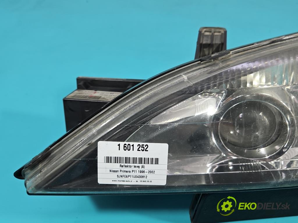 Nissan Primera P11 1996-2002 1.8 16V 114 HP manual 84 kW 1769 cm3 5- Reflektor: ľavý 89003046 (Kľučka dverí ostatné)