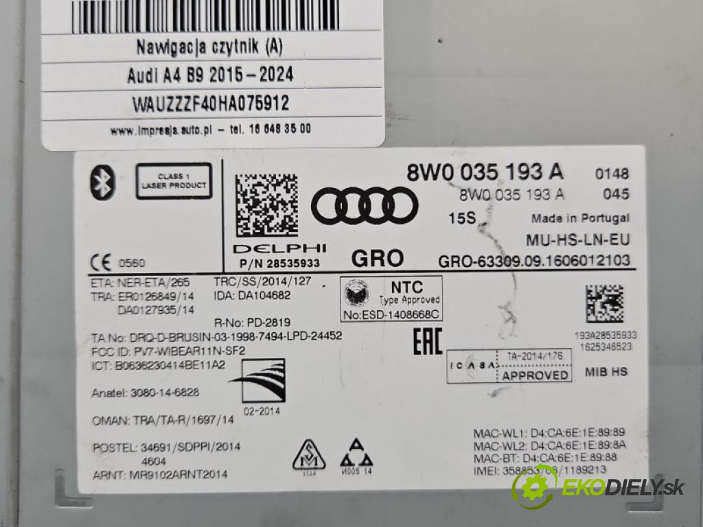 Audi A4 B9 2015-2024 2.0 tdi 190 hp automatic 140 kW 1968 cm3 5- Navigace: čtečka 8W0035193A