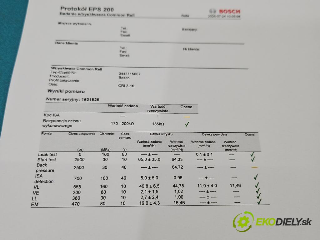 Opel Vivaro 2001-2014 2.0 cdti 90 hp manual 66 kW 1995 cm3 5- vstřikovač diesel 0445115007