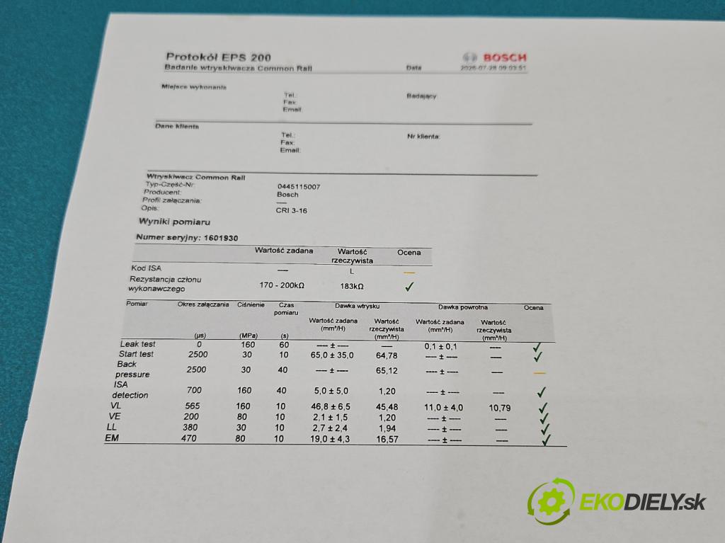 Opel Vivaro 2001-2014 2.0 cdti 90 hp manual 66 kW 1995 cm3 5- vstřikovač diesel 0445115007