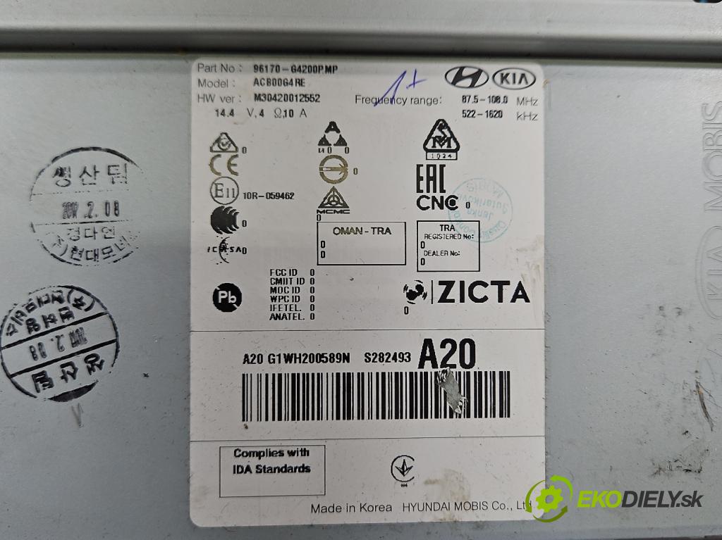 Hyundai I30 III 2016- 1.6 crdi 110 hp manual 81 kW 1582 cm3 5- Radio továrna: 96170-G4200PMP