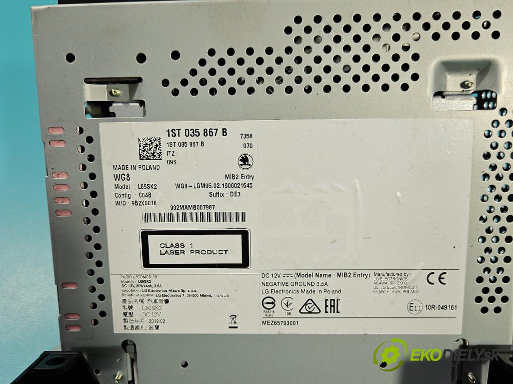 Skoda Citigo 2011-2019 1.0 MPI 75 HP manual 55 kW 999 cm3 5- Radio originál 1ST035867B