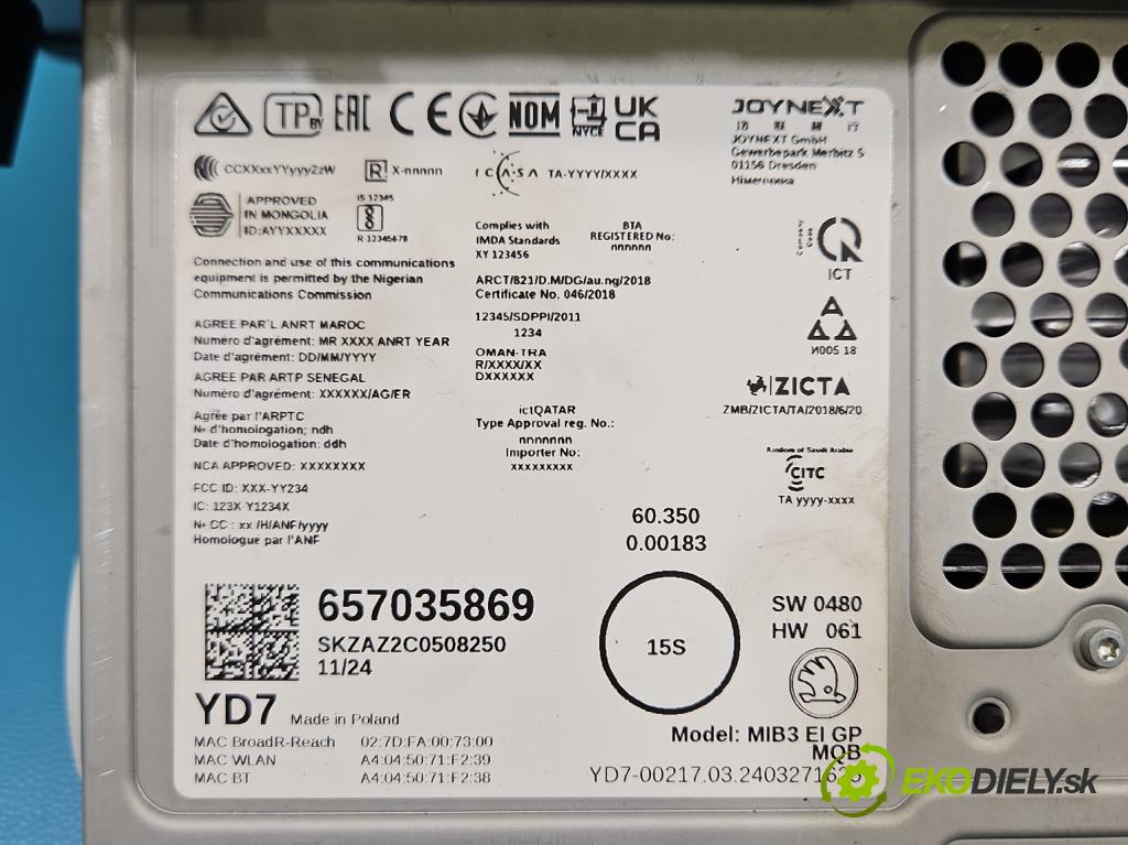Skoda Fabia IV 2021- 1.0 TSI 116 HP manual 85 kW 999 cm3 5- Radio originál 657035869