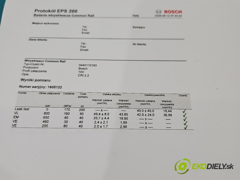 Opel Astra III 2004-2014 1.3 cdti 90 hp manual 66 kW 1248 cm3 5- vstřikovač diesel 0445110183