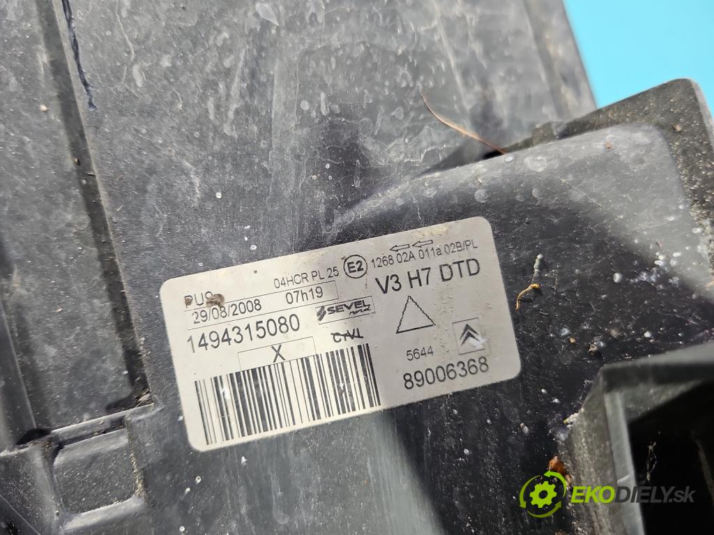 Citroen C8 2002-2014 2.0 hdi 120 hp manual 88 kW 1997 cm3 5- světlo pravý 1494315080 (Pravé přední světlo)