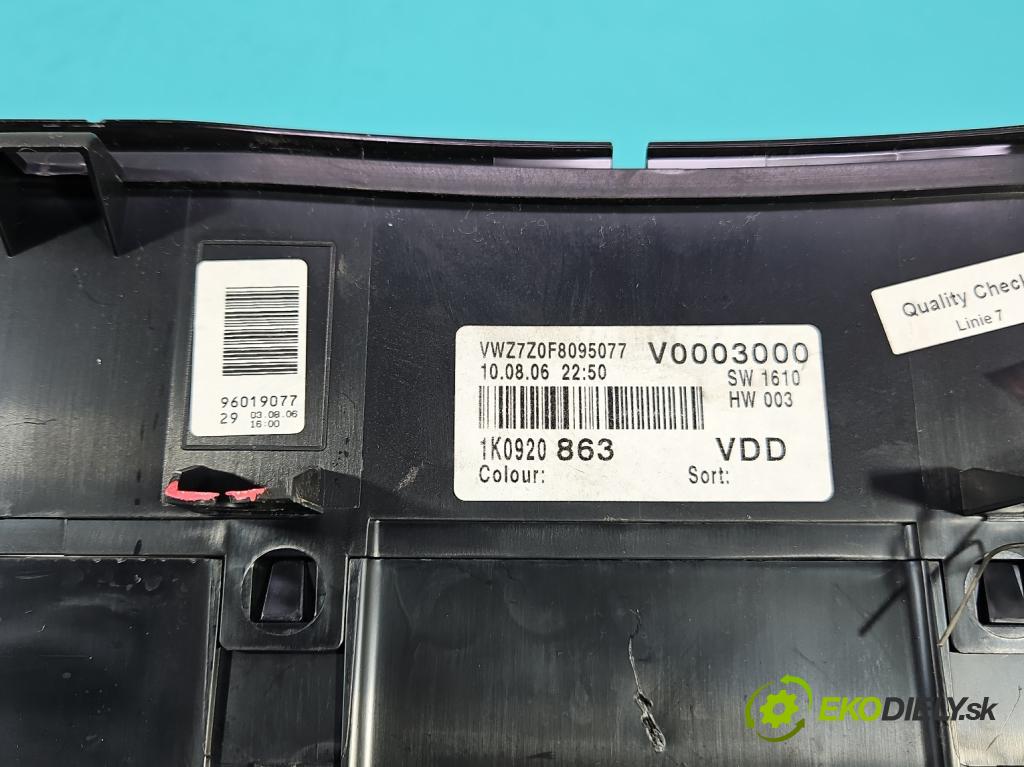 Vw Golf V 2003-2009 1.4 16V 80 HP manual 59 kW 1390 cm3 5- prístrojovka/ budíky 1K0920863 (Prístrojová doska)
