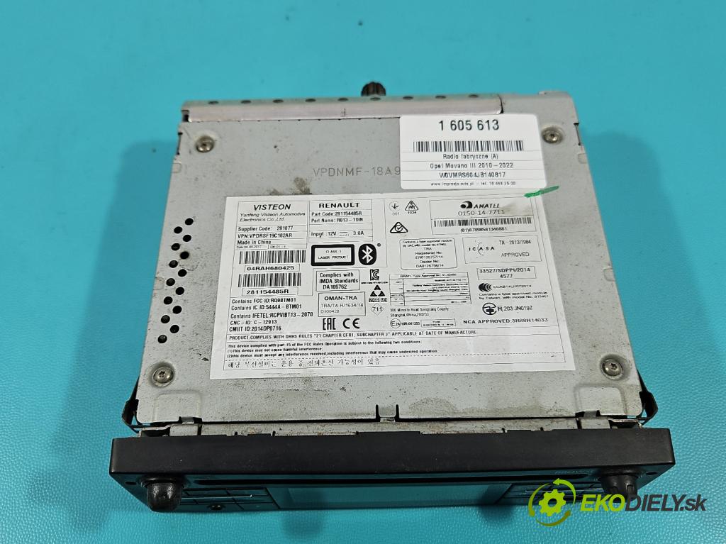 Opel Movano III 2010-2022 2.3 cdti 145 HP manual 107 kW 2299 cm3 5- Radio originál 281154485R