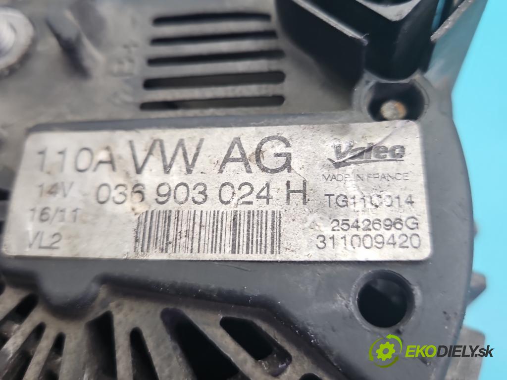 Vw Polo V 6R 2009-2017 1.4 16V 86 hp manual 63 kW 1390 cm3 5- Alternator 036903024H (Alternátor)