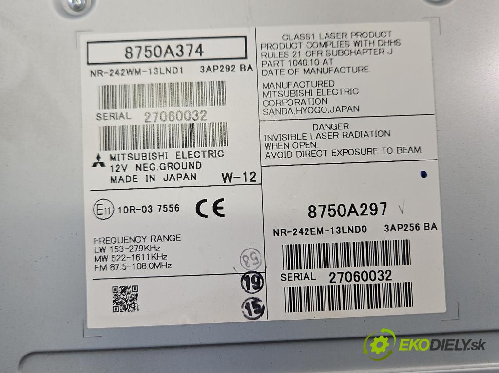 Mitsubishi Outlander III 2012-2022 2.0 16V 150 HP automatic 110 kW 1998 cm3 5- Radio originál 8750A374