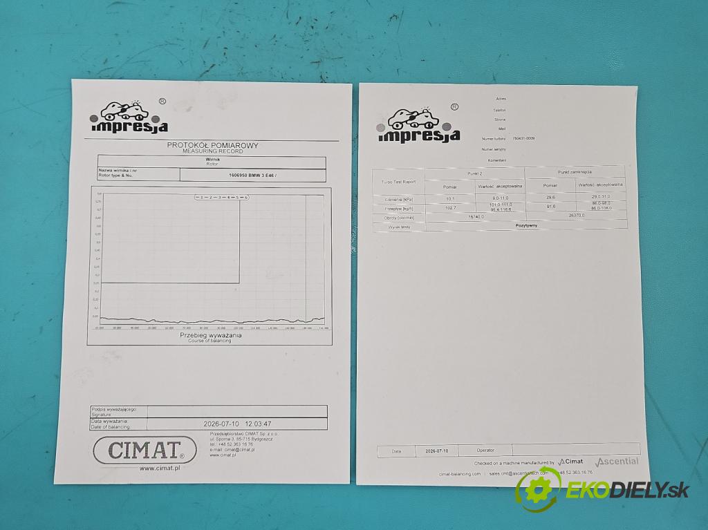 Bmw 3 E46 1998-2007 2.0d 150 hp manual 110 kW 1995 cm3 3- Turbodmychadlo repasováno 750431-9