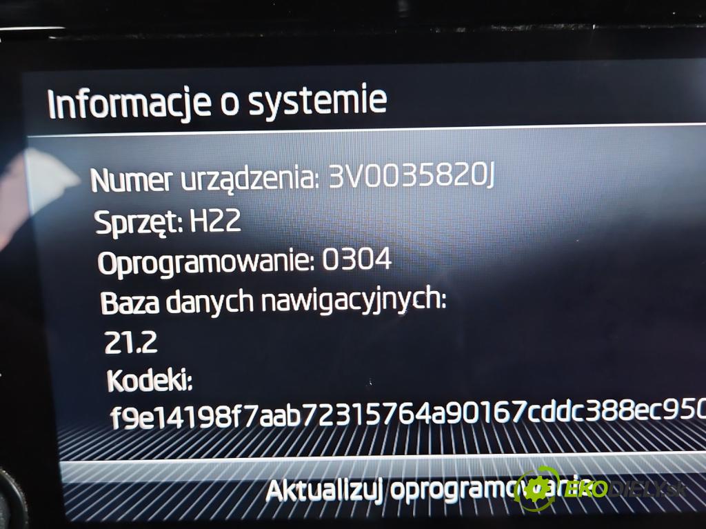 Skoda Superb III 2015-2024 1.5 TSI 150 HP automatic 110 kW 1498 cm3 5- Radio originál 3V0919605D