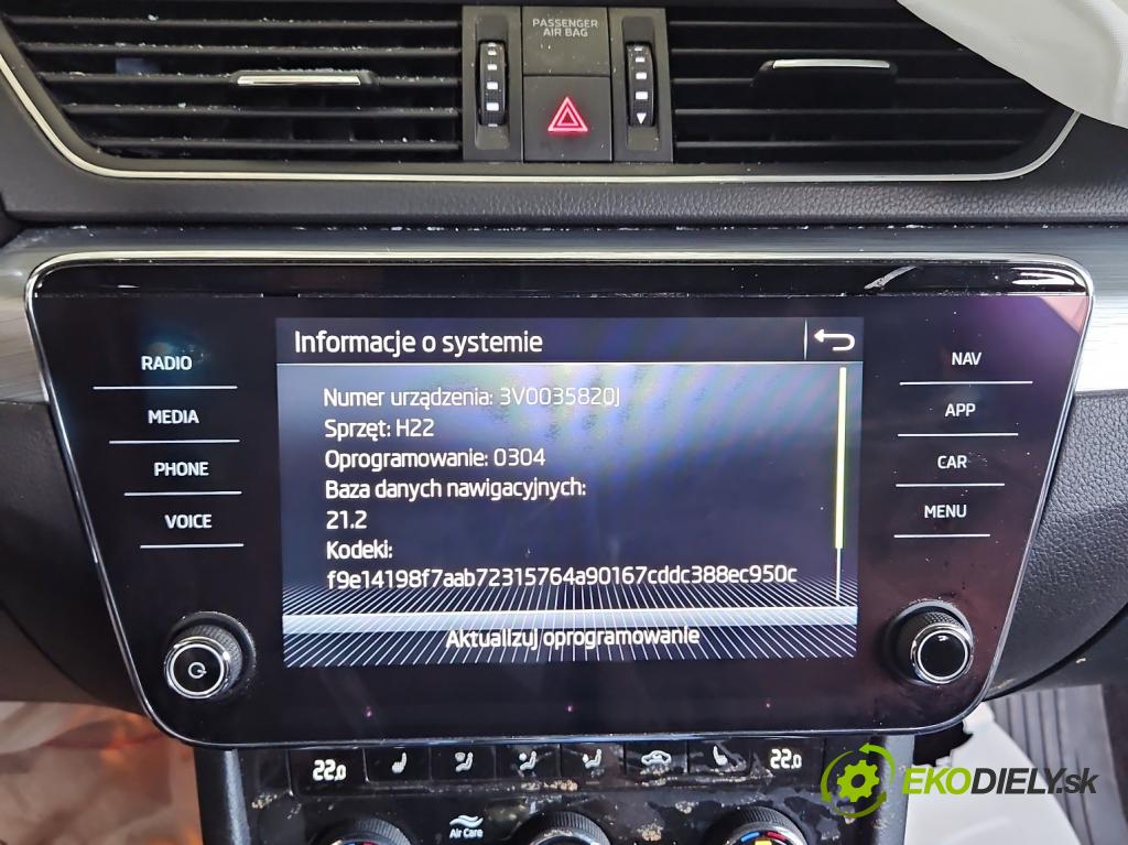 Skoda Superb III 2015-2024 1.5 TSI 150 HP automatic 110 kW 1498 cm3 5- Radio originál 3V0919605D
