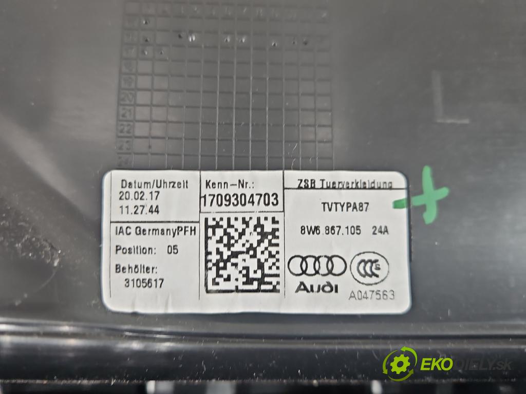 Audi A5 F5 2016-2024 2.0 TFSI 252KM automatic 185 kW 1984 cm3 2- Čalounictví: dvere predné ľavé 8W6867117