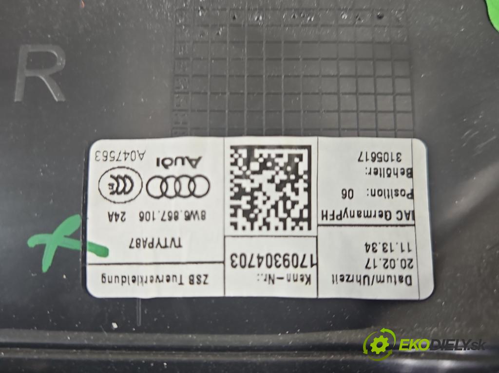 Audi A5 F5 2016-2024 2.0 TFSI 252KM automatic 185 kW 1984 cm3 2- Čalounictví: dvere predné pravé 8W6867134