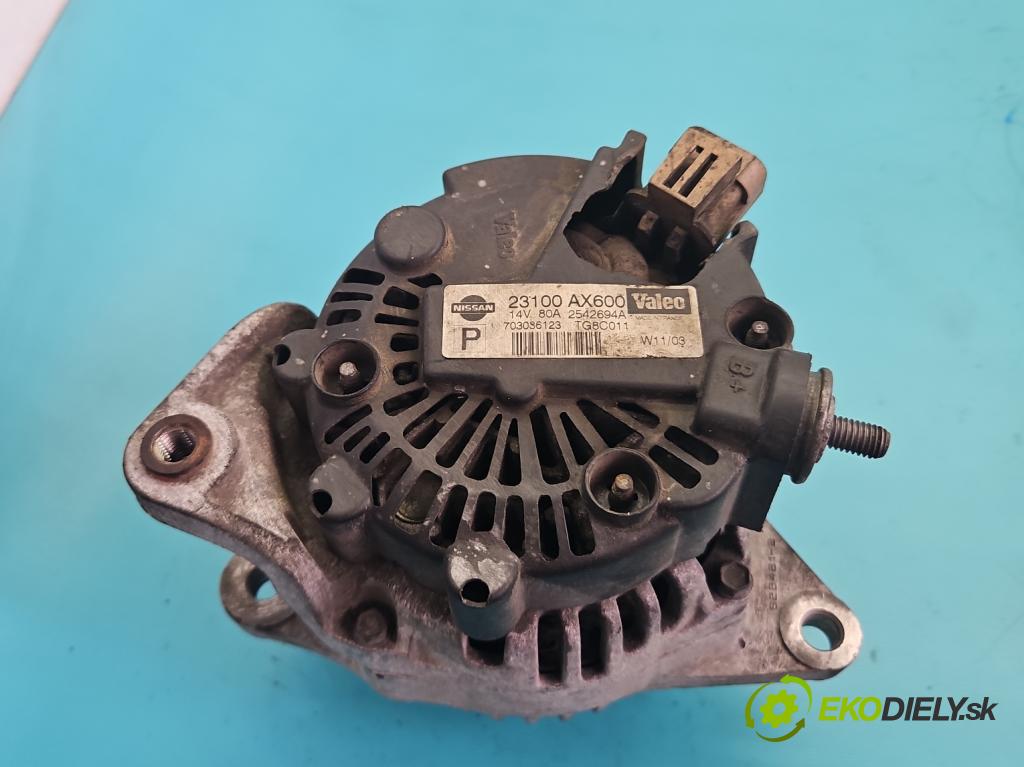 Nissan Micra K12 2003-2010 1.2 16V 65 hp manual 48 kW 1240 cm3 3- Alternator 2542694A (Alternátor)