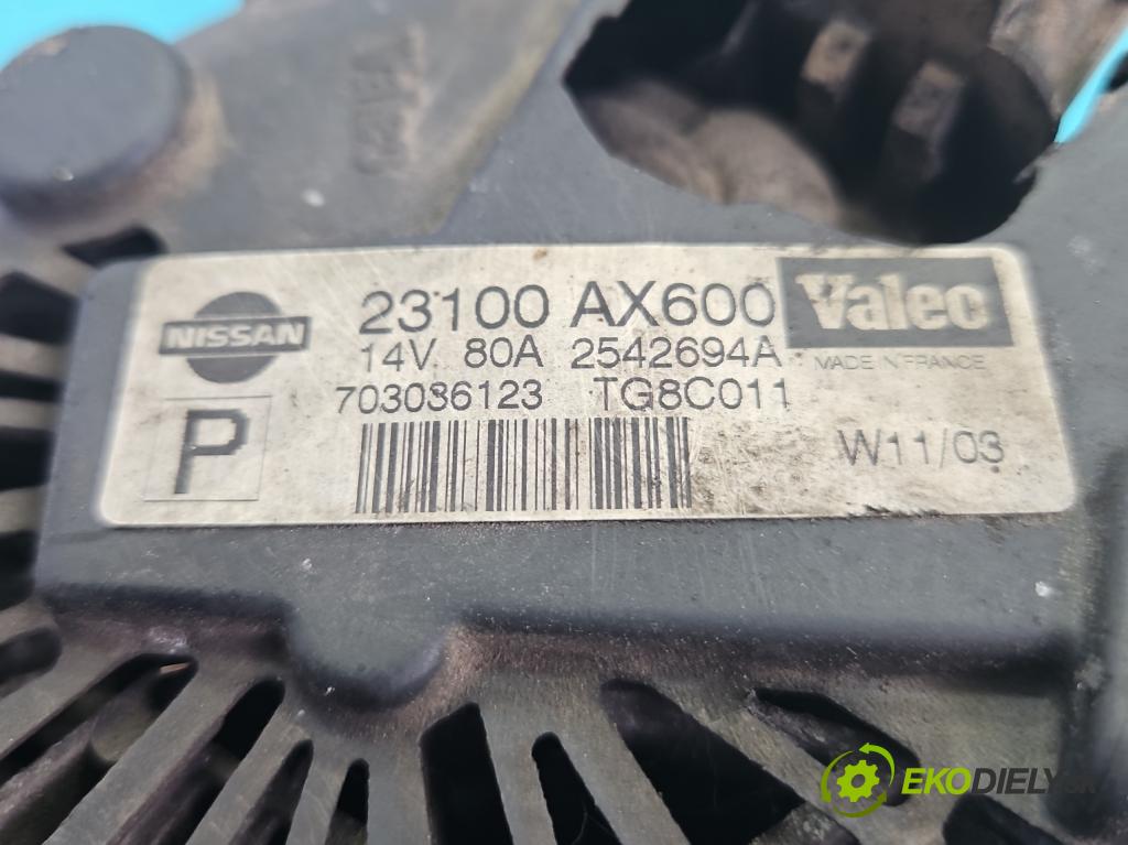 Nissan Micra K12 2003-2010 1.2 16V 65 hp manual 48 kW 1240 cm3 3- Alternator 2542694A (Alternátor)