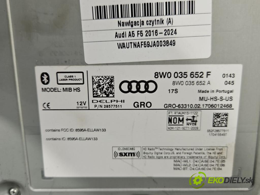 Audi A5 F5 2016-2024 2.0 TFSI 252KM automatic 185 kW 1984 cm3 2- Navigace: čtečka 8W0035652F