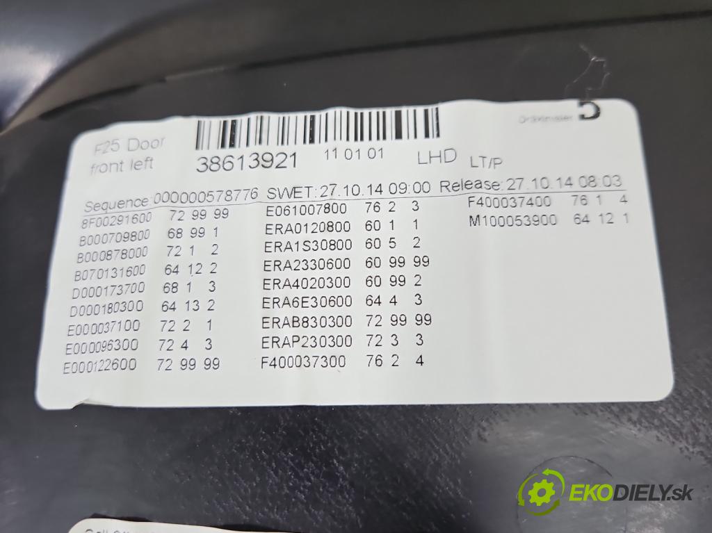 Bmw X3 F25 2010-2017 2.0 T 245KM automatic 180 kW 1997 cm3 5- Čalounictví: dvere predné ľavé 105006258