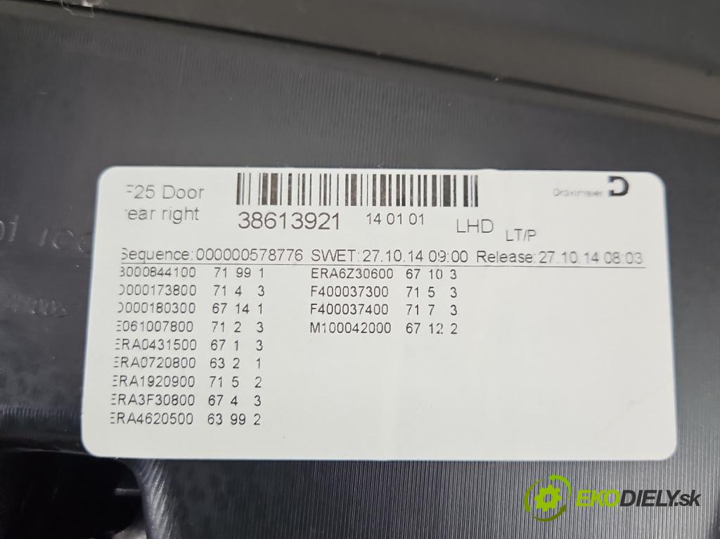 Bmw X3 F25 2010-2017 2.0 T 245KM automatic 180 kW 1997 cm3 5- Tapacír: dveře zadní pravé 105005838