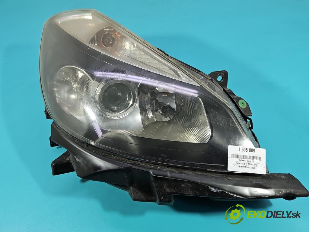 Renault Clio III 2005-2012 1.2 TCE: 101 hp manual 74 kW 1149 cm3 5- světlo pravý 8200865604 (Pravé přední světlo)