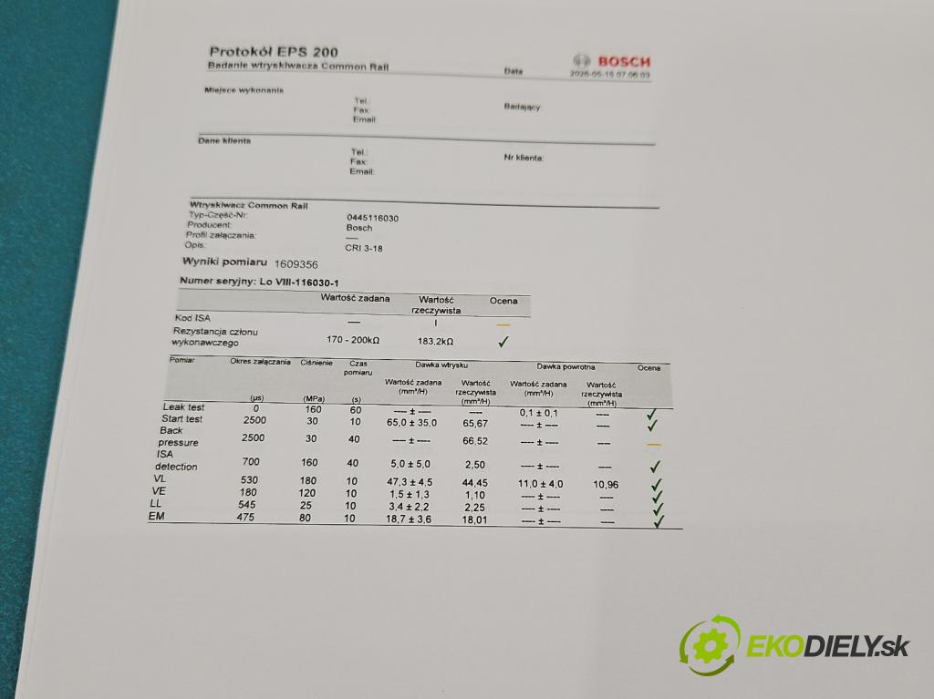 Audi A4 B8 2007-2015 2.0 tdi 136hp manual 100 kW 1968 cm3 4- vstřikovač diesel 0445116030