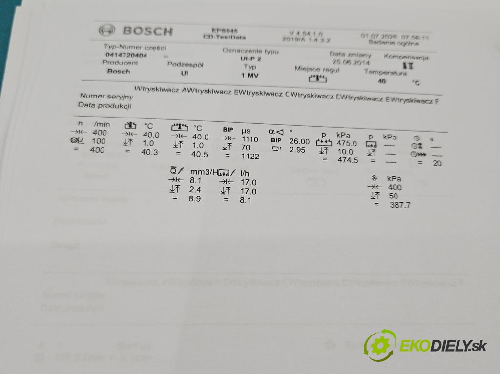 Vw Golf plus 2.0 tdi BKD 140 HP manual 103 kW 1968 cm3 5- vstrekovacie čerpadlo 0414720404 (Vstrekovač paliva)