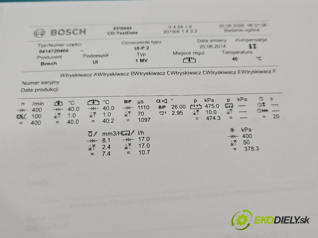 Vw Golf plus 2.0 tdi BKD 140 HP manual 103 kW 1968 cm3 5- vstrekovacie čerpadlo 0414720404 (Vstrekovač paliva)