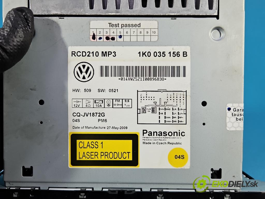 Vw Golf VI 2008-2013 1.4 16v 80 hp manual 59 kW 1390 cm3 5- Radio továrna: 1K0035156B