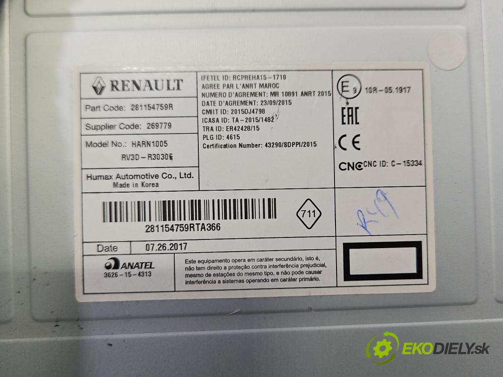 Dacia Lodgy 2012-2022 1.6 16V 102 hp manual 75 kW 1598 cm3 5- Radio továrna: 281154759R