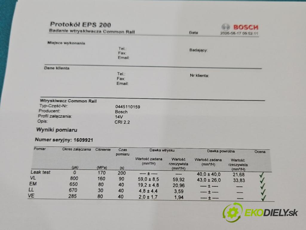Opel Vectra C 2002-2008 1.9 cdti 150 HP manual 110 kW 1910 cm3 5- vstrek diesel: 0445110159