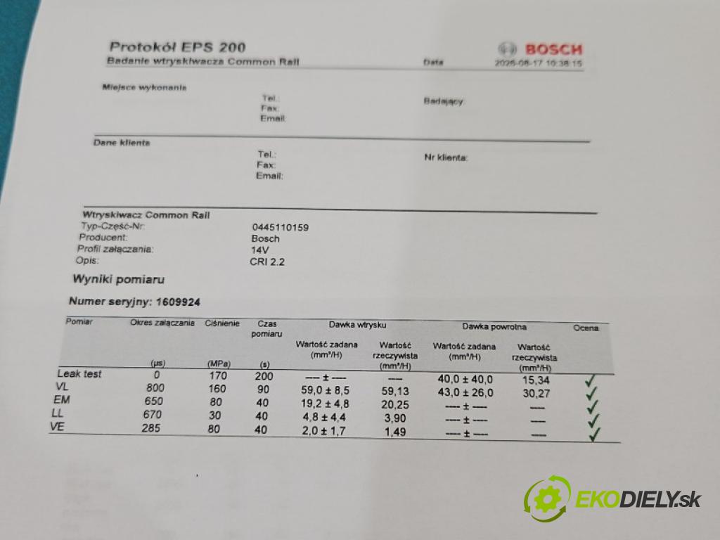 Opel Vectra C 2002-2008 1.9 cdti 150 HP manual 110 kW 1910 cm3 5- vstrek diesel: 0445110159