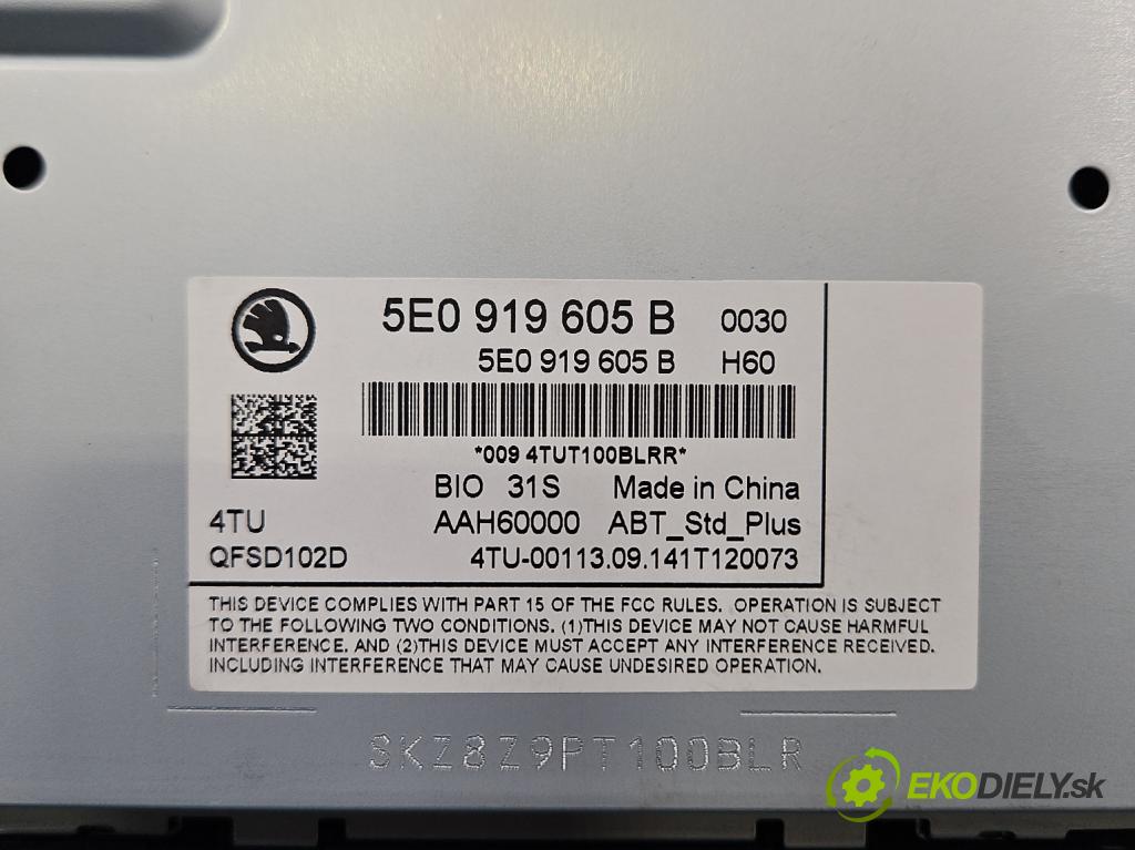 Skoda Octavia III 2013- 2.0 tdi 184 hp automatic 135 kW 1968 cm3 5- Radio továrna: 5E0919605B