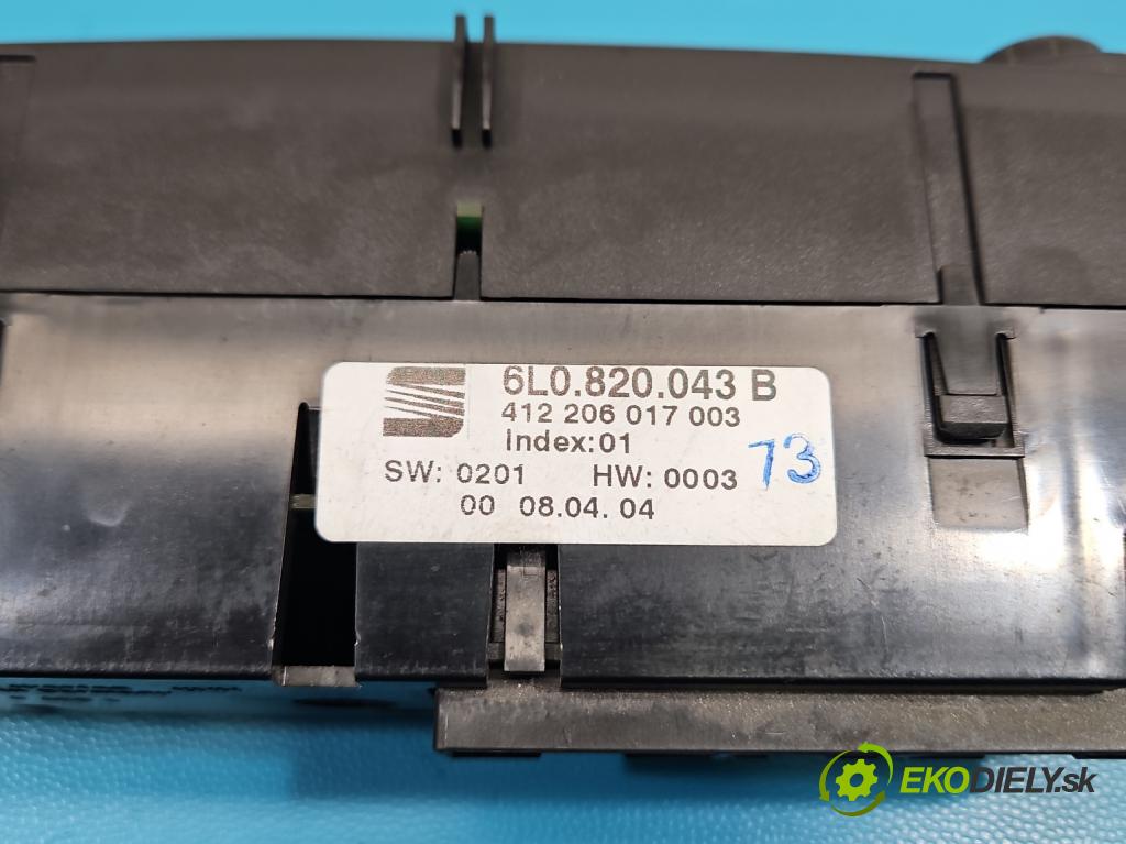 Seat Ibiza III 6L 2002-2008 1.4 tdi 75 hp manual 55 kW 1422 cm3 3- palubní deska panel topení 6L0820043B