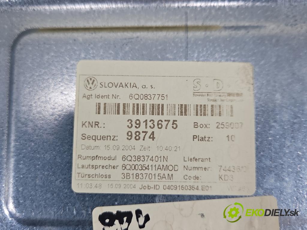 Vw Polo IV 9N 2001-2009 1.4 tdi 75 HP manual 55 kW 1422 cm3 3- mechanizmus okna predné ľavý 6Q2959802A
