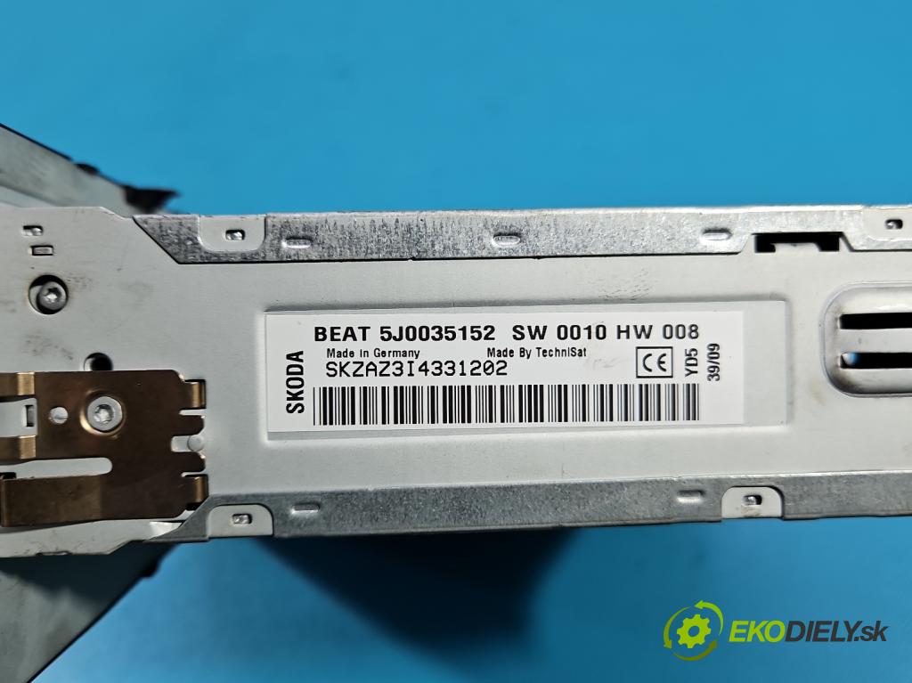 Skoda Fabia II 2007-2014 1.4 16V 86 HP manual 63 kW 1390 cm3 5- Radio originál 5J0035152