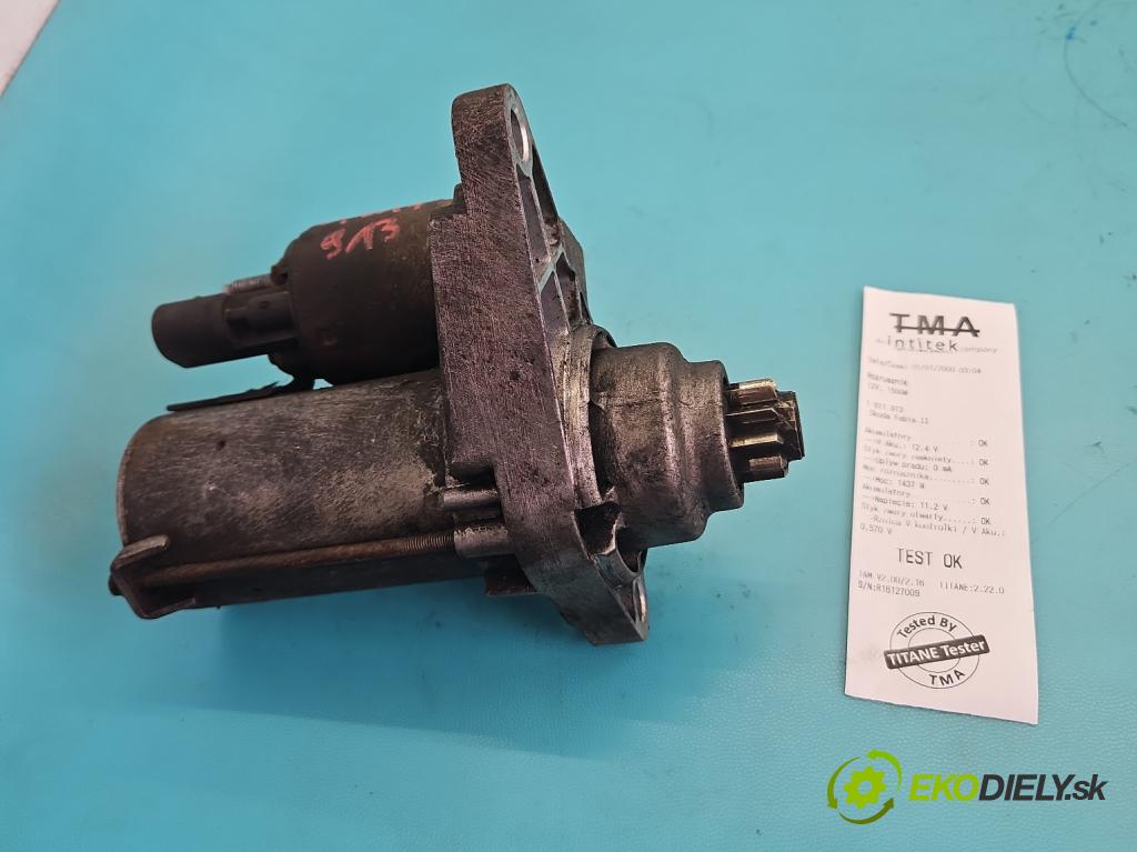 Skoda Fabia II 2007-2014 1.4 16V 86 hp manual 63 kW 1390 cm3 5- startér: 02T911023S (Startér)