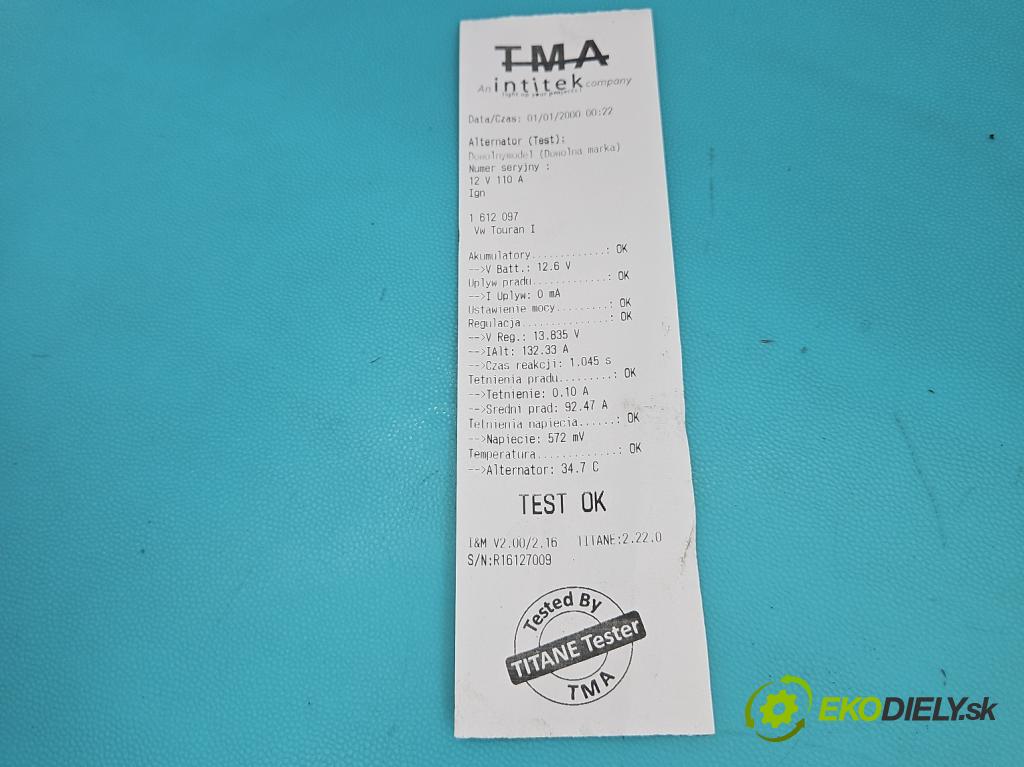 Vw Touran I 2003-2015 1.6 fsi 116 HP manual 85 kW 1598 cm3 5- Alternator 03C903023B (Alternátor)