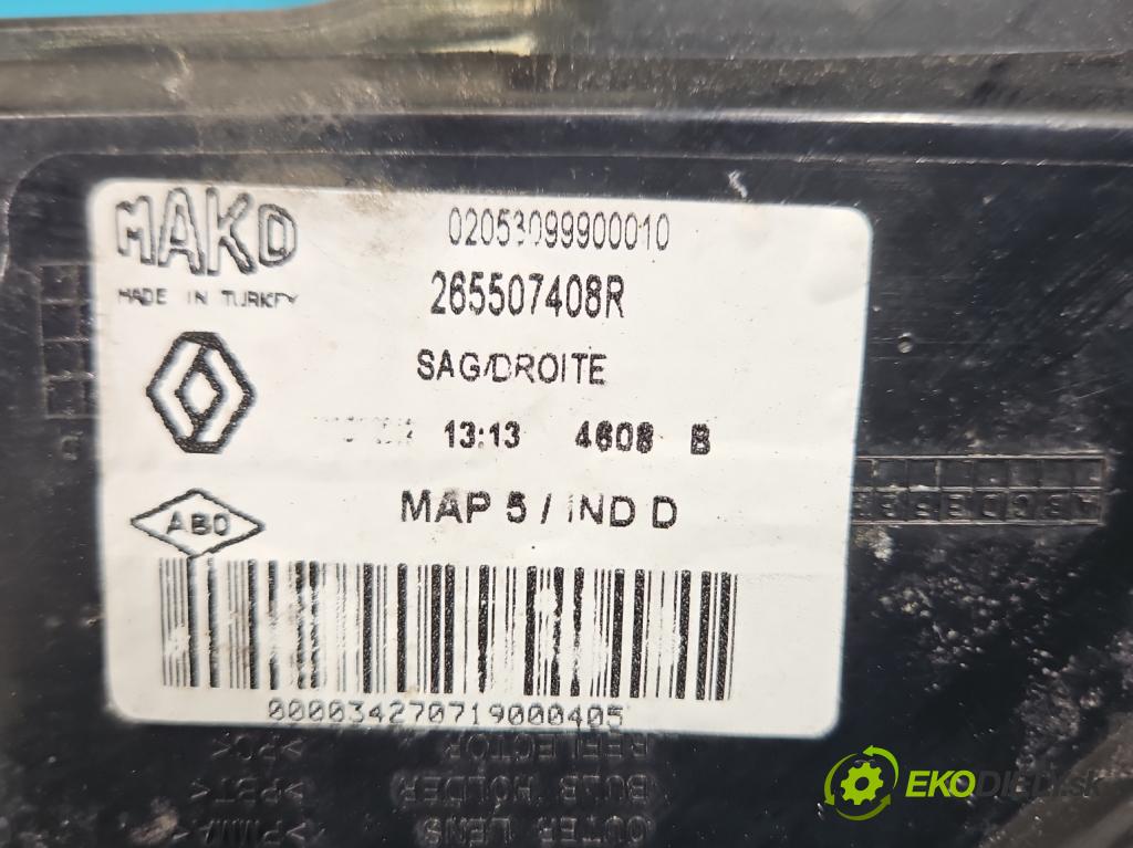 Renault Clio IV 2012-2020 1.5 dci 90 HP manual 66 kW 1461 cm3 5- svetlo / reflektor zadné pravé blatník 265507408R