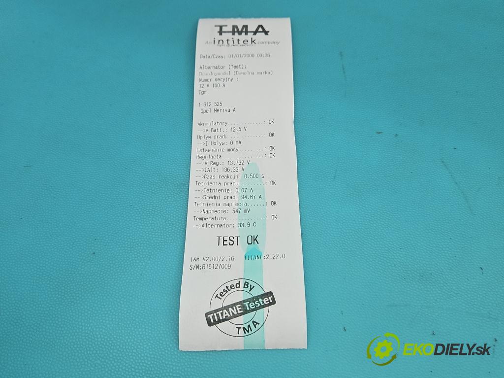 Opel Meriva A 2002-2010 1.4 16V 90 hp manual 66 kW 1364 cm3 5- Alternator 0124425021 (Alternátor)