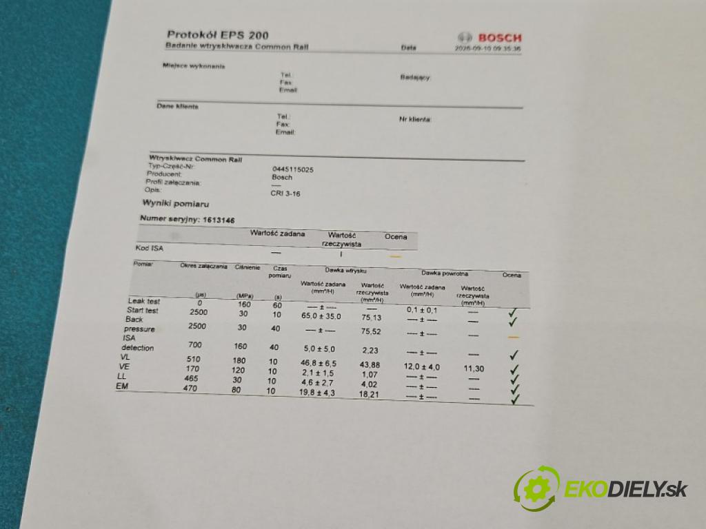 Citroen C-Crosser 2007-2012 2.2 hdi 156 HP automatic 115 kW 2179 cm3 5- vstrek diesel: 0445115025