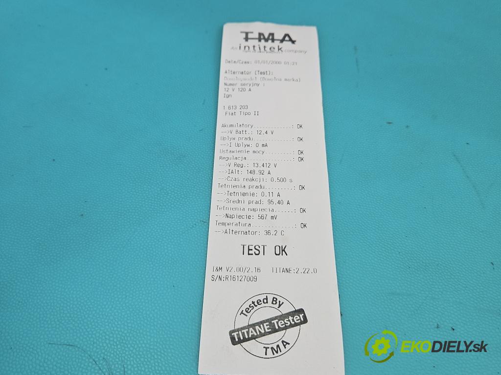 Fiat Tipo II 2015- 1.4 T 120 hp manual 88 kW 1368 cm3 5- Alternator 52003527 (Alternátor)