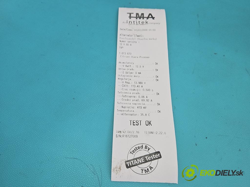 Citroen Xsara Picasso 1.8 16V 116 hp manual 85 kW 1749 cm3 5- Alternator 9649611380 (Alternátor)