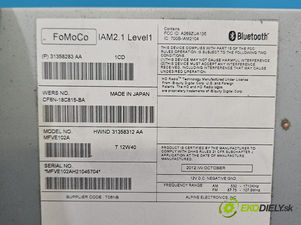 Volvo S60 II 2010-2018 2.5 T5 250 HP automatic 184 kW 2497 cm3 4- Radio originál 31358283
