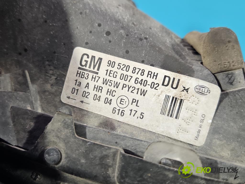 Opel Astra II 1998-2009 1.6 8V 75 HP automatic 55 kW 1598 cm3 5- Reflektor: pravý 90520878 (Svetlo predné pravé)