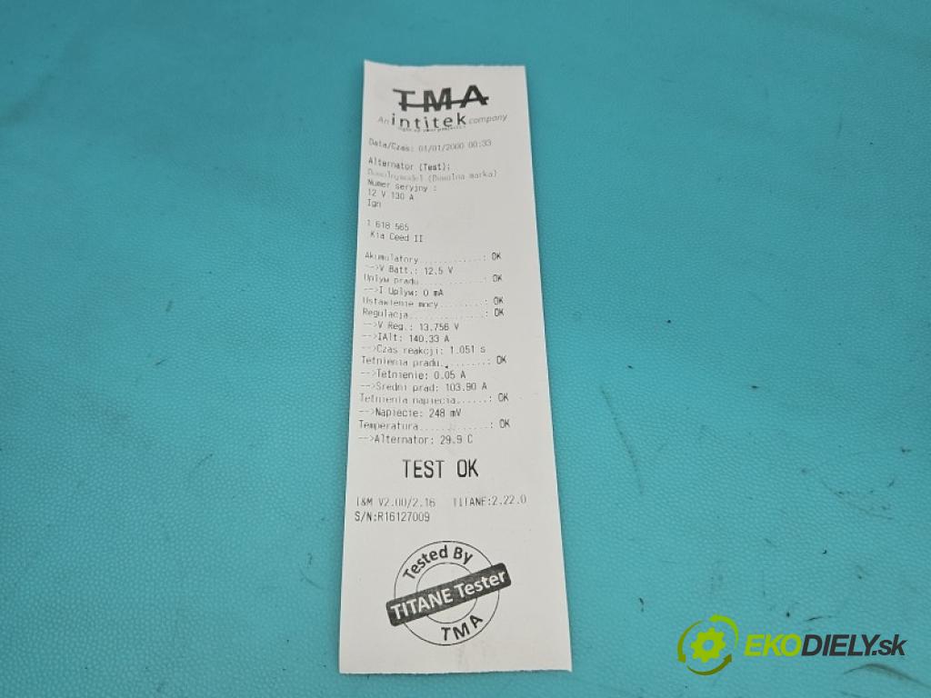 Kia Ceed II 2012-2018 1.6 crdi 128 HP manual 94 kW 1582 cm3 5- Alternator 37300-2A850 (Alternátor)