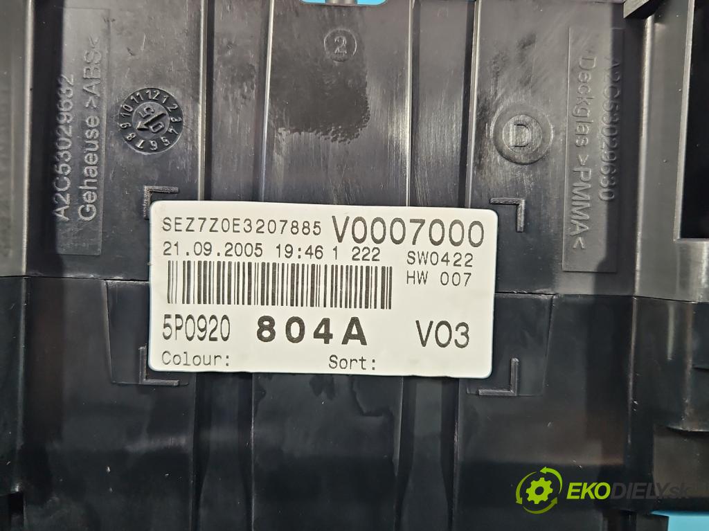 Seat Altea 1.6 8V 102 HP manual 75 kW 1595 cm3 5- prístrojovka/ budíky 5P0920804A (Prístrojová doska)